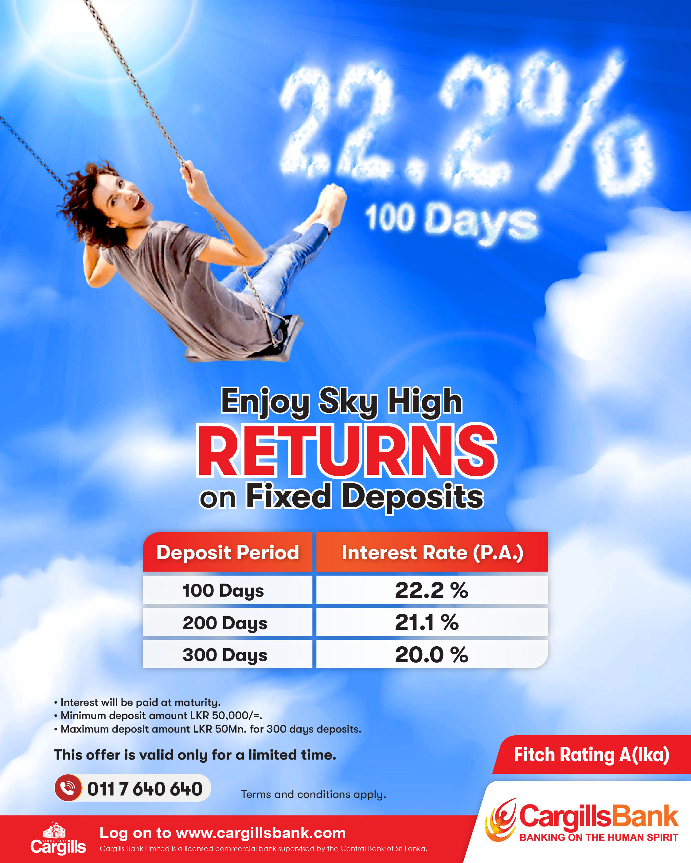 Cargills Bank Ltd SPECIAL 100,200 & 300 DAYs FIXED DEPOSIT Fixed Deposit